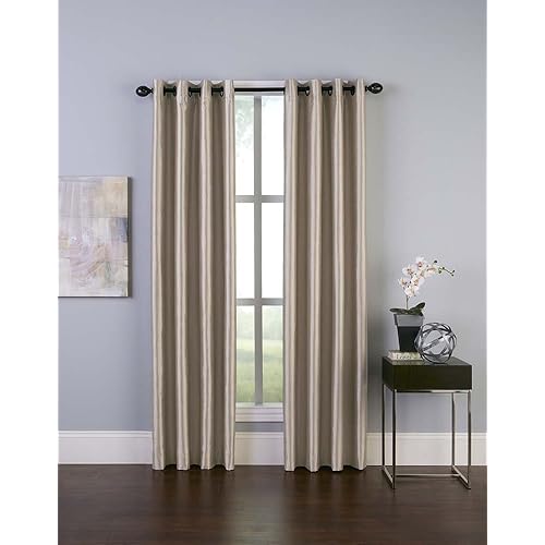 Curtainworks Malta Faux Silk Grommet Curtain Panel, 50 by 84", Sand,1Q80610GSD