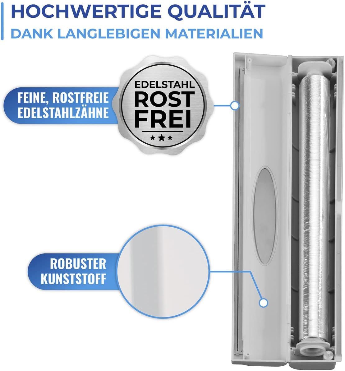 WENKO Perfect Cutter L Light Grey Set of 2 Foil Dispenser - Aluminium Foil & Cling Film Cutter - Gray