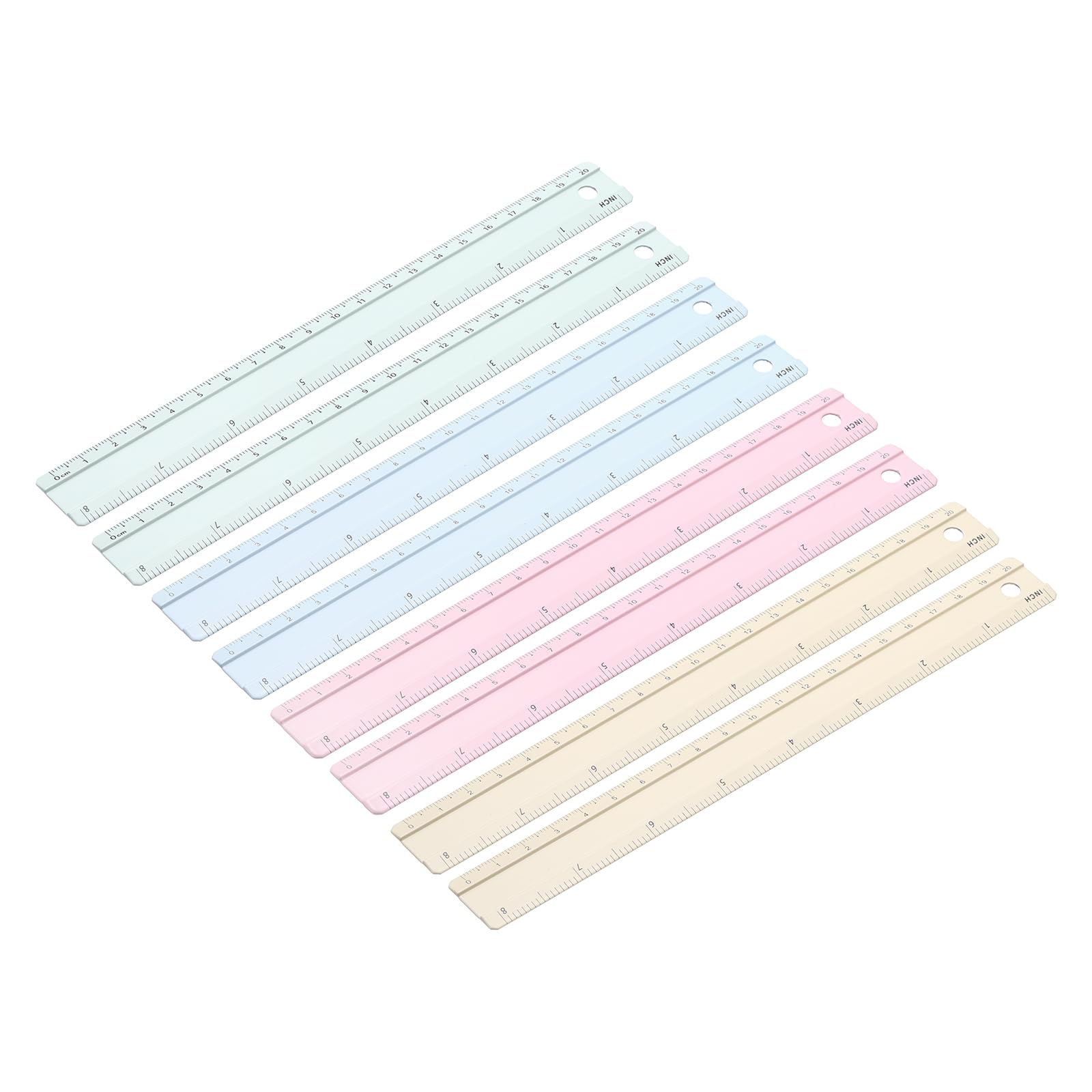 PATIKIL Metal Ruler 8 Inch/20cm, 8 Pcs Aluminum Straight Edge Ruler, Dual Scale Measuring Tool with Inch/Centimeter Scales & Hole for Math Office Drawing Engineering Pink/Yellow/Blue/Green