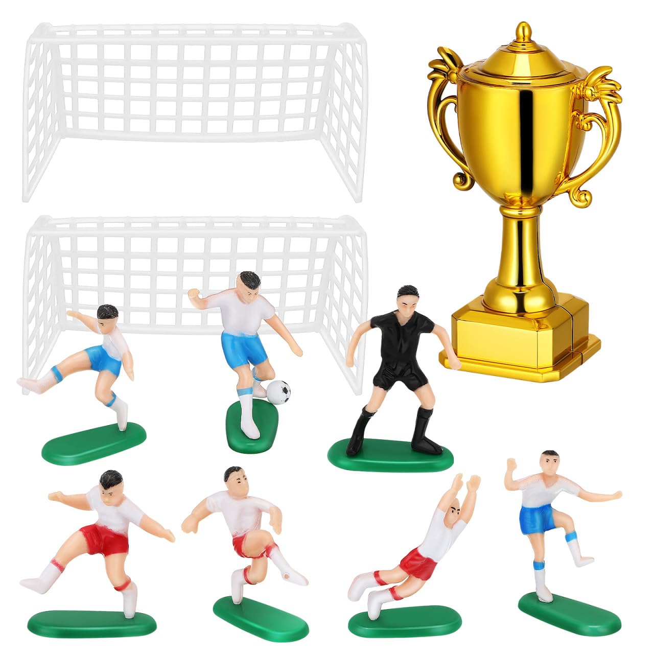 VICASKY 1 Set Miniature Dollhouse Football Trophy Cup Soccer Player Model, Soccer Cake Toppers Birthday Party Supplies for Football Game Accessory Sports Theme Party