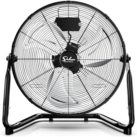 Simple Deluxe 20 Inch 3-Speed High Velocity Heavy Duty Metal Industrial Floor Fan for Warehouse, Workshop, Factory and Basement, Black, 1 Pack Cover