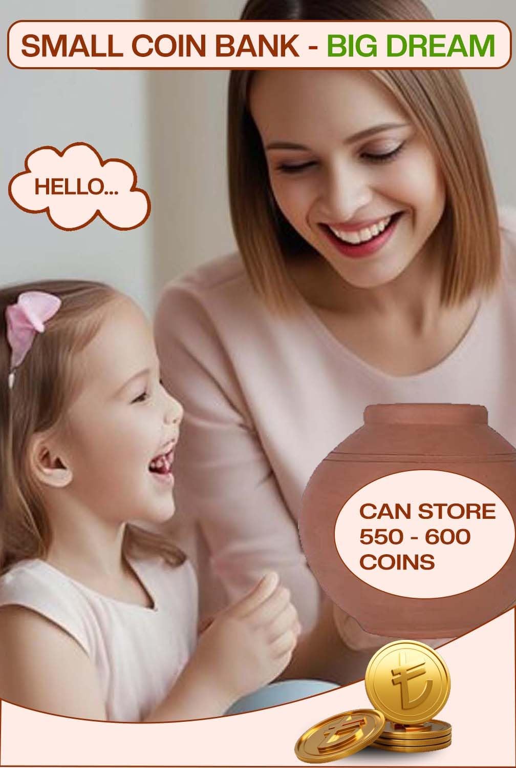 Village Decor Terracotta Coin/Money Bank (Brown)