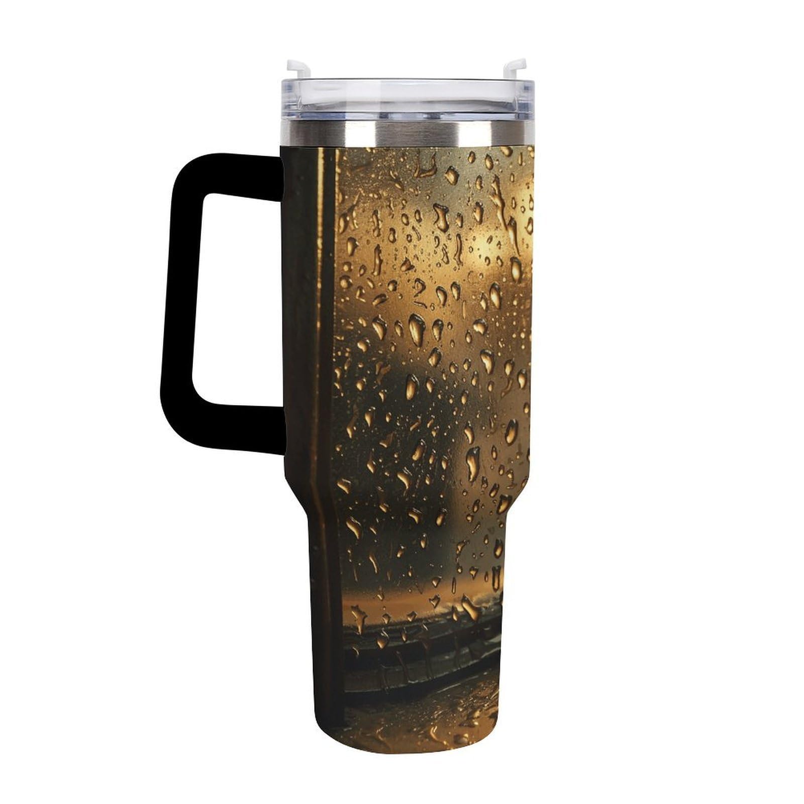 Rain Hits The Window Tazas con popote y asa, taza de café con aislamiento al vacío de doble pared, botellas de agua para café helado, té, bebida caliente y fría