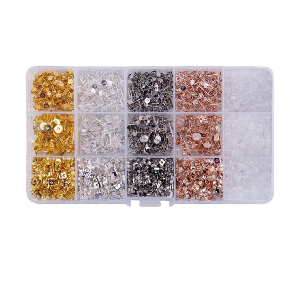 2600pcs Earring Making Kit Earring Posts and Backs Studs Ear Hook Earnuts Jump Rings for DIY Jewelry Making