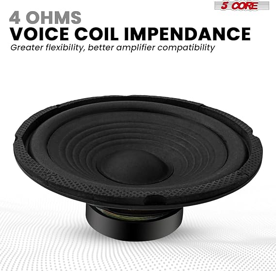 5 CORE Car Subwoofer 6 Inch 300W High Powered Vehicle Component Pro Audio Speaker System 4 Ohm 8 Oz Magnet w/High-Temperature CCAW Voice Coil - WF 672 1 PC