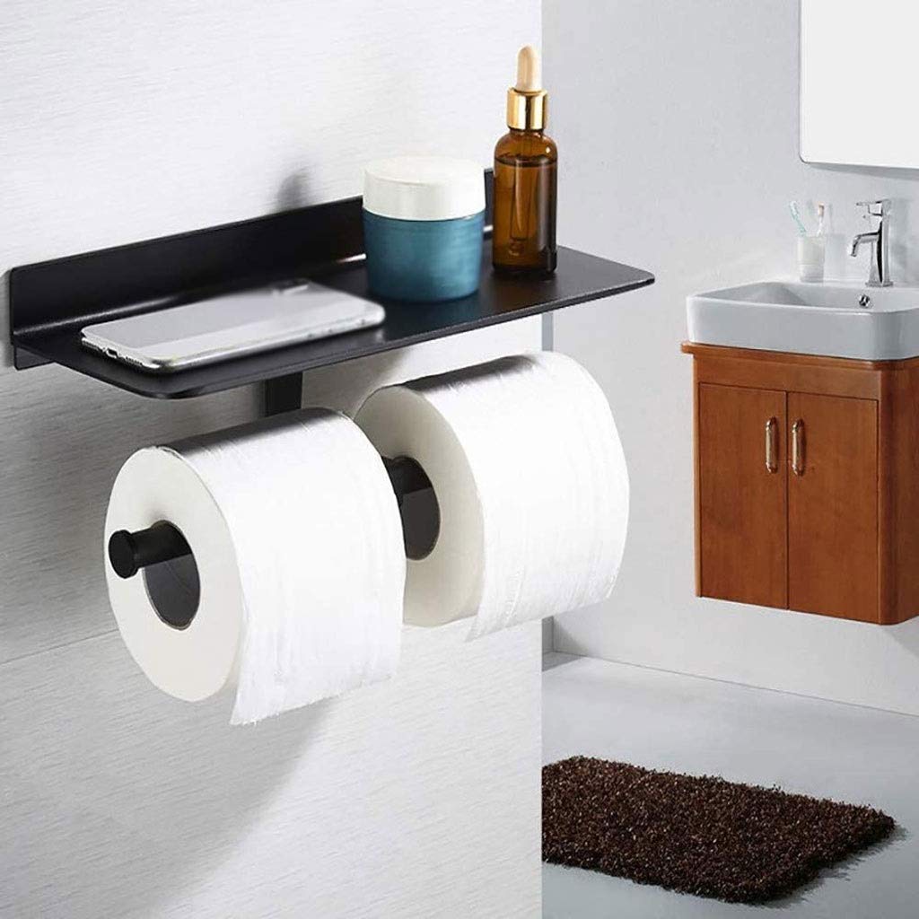 XYNSNDB NEECS Portarotolo Nero - Portarotolo Doppio in Alluminio, Portarotolo Doppio con Porta Cellulare