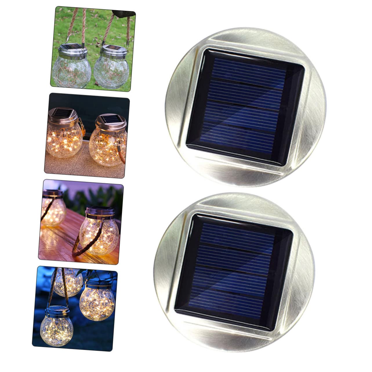 DOITOOL 2 Stück Solar Deckellampe aus Edelstahl mit Warmweißem LED Licht Solarbetrieben und Leicht für Selbstgemacht Bastelarbeiten und Gartenlaternen