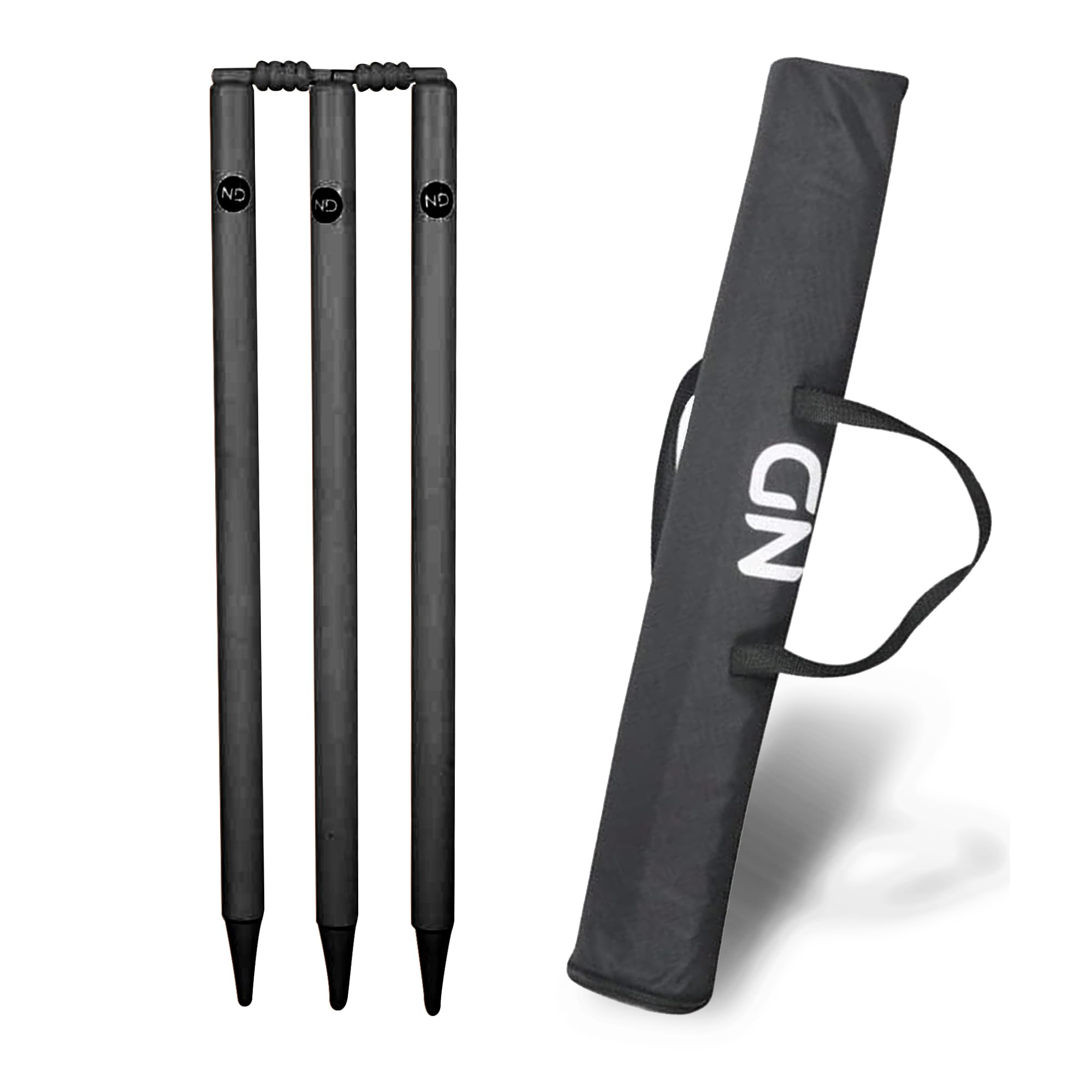 ND Sports Hard Ground Cricket Stumps – Heavy Duty Plastic Wickets with Carry Bag – Ideal for Hard Surface Play, Training & Matches (Black, 3x Stumps with Bails)