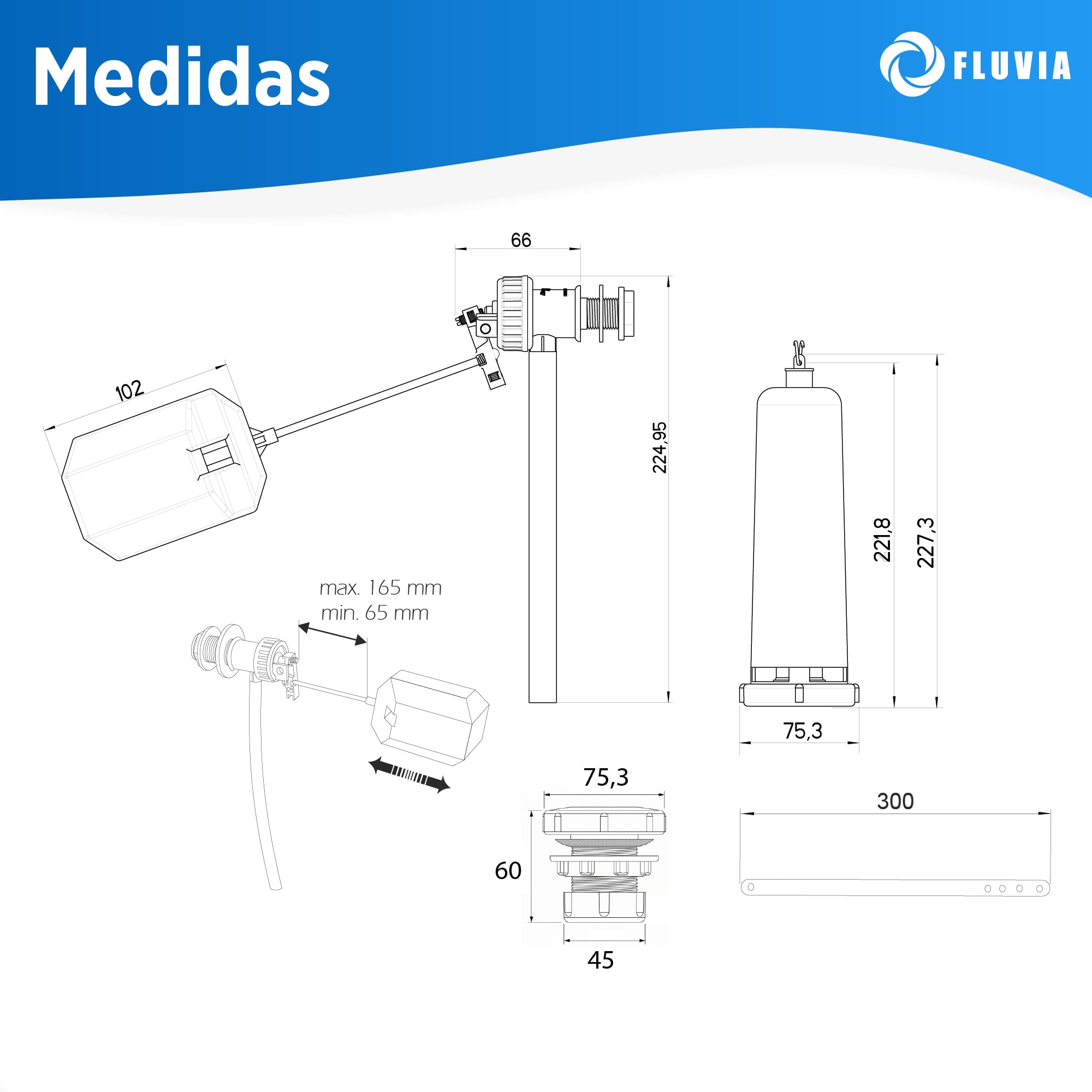 Mecanismo Completo para Cisterna Alta de Plástico, con Grifo Lateral y Descargador Tipo A FLUVIA