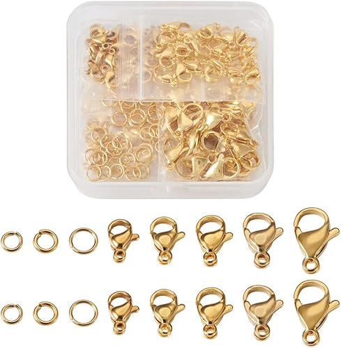 Vista 151 de Pandahall - 100 cierres de pinza de langosta de acero inoxidable, joyería de oro real de 24 quilates, cierre de langosta de 2 colores, cierre