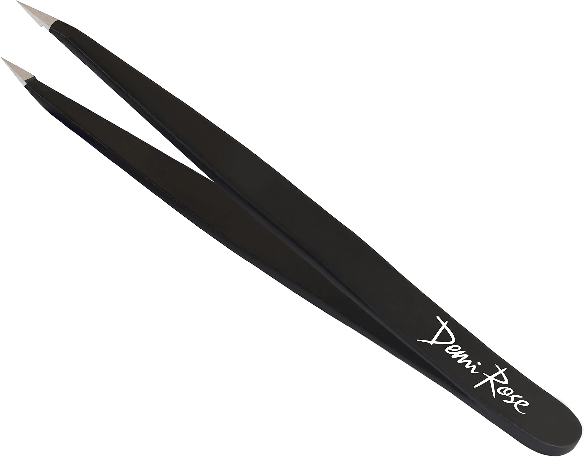 Demi Rose Tweezers for Women Facial Hair, Professional Grade Stainless Steel Eyebrow Tweezers Precision - Non Slip Grip, Slant, Sharp Ingrown Hair Removal Tweezers for Men (Black Coated)