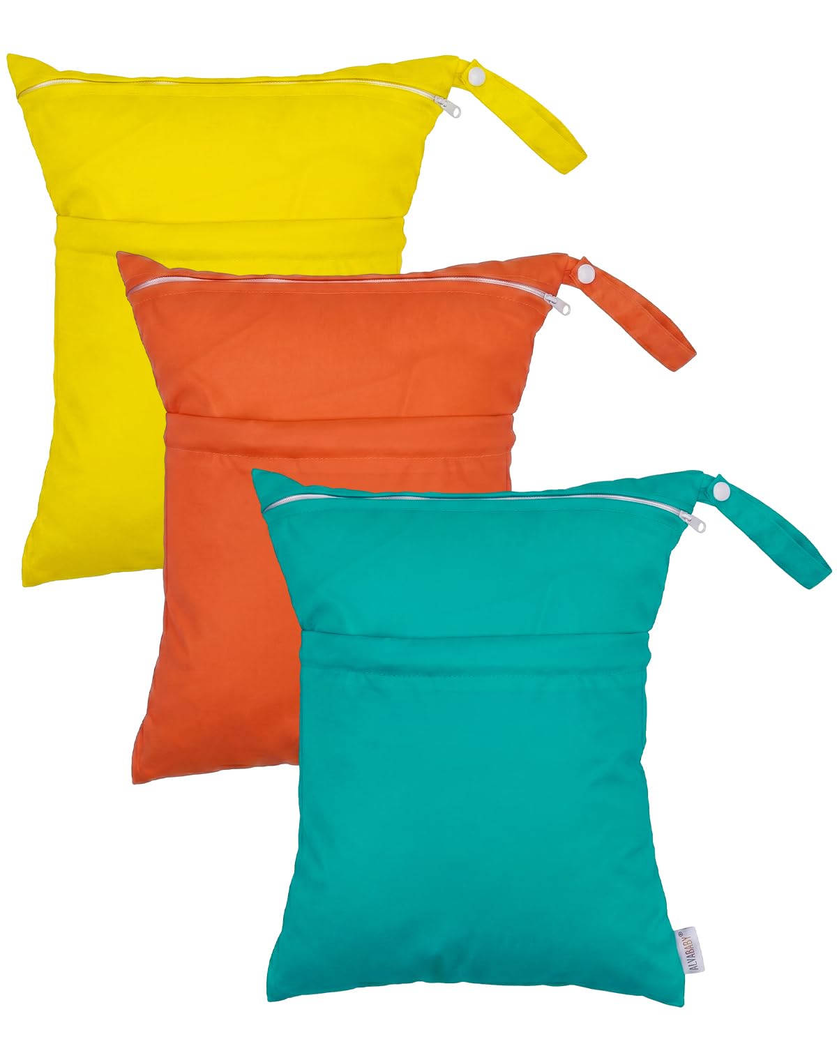 ALVA ALVABABY 3pcs Medium Cloth Diaper Wet Dry Bags Waterproof Reusable with Two Zippered Pockets Travel Beach Pool Daycare Soiled Baby Items Yoga Gym Bag for Swimsuits or Wet Clothes 3L-ZM45