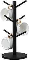 MyLifeUNIT Black Wooden Mug Tree Holder with 6 Hooks - Countertop Coffee Cup Organizer Rack