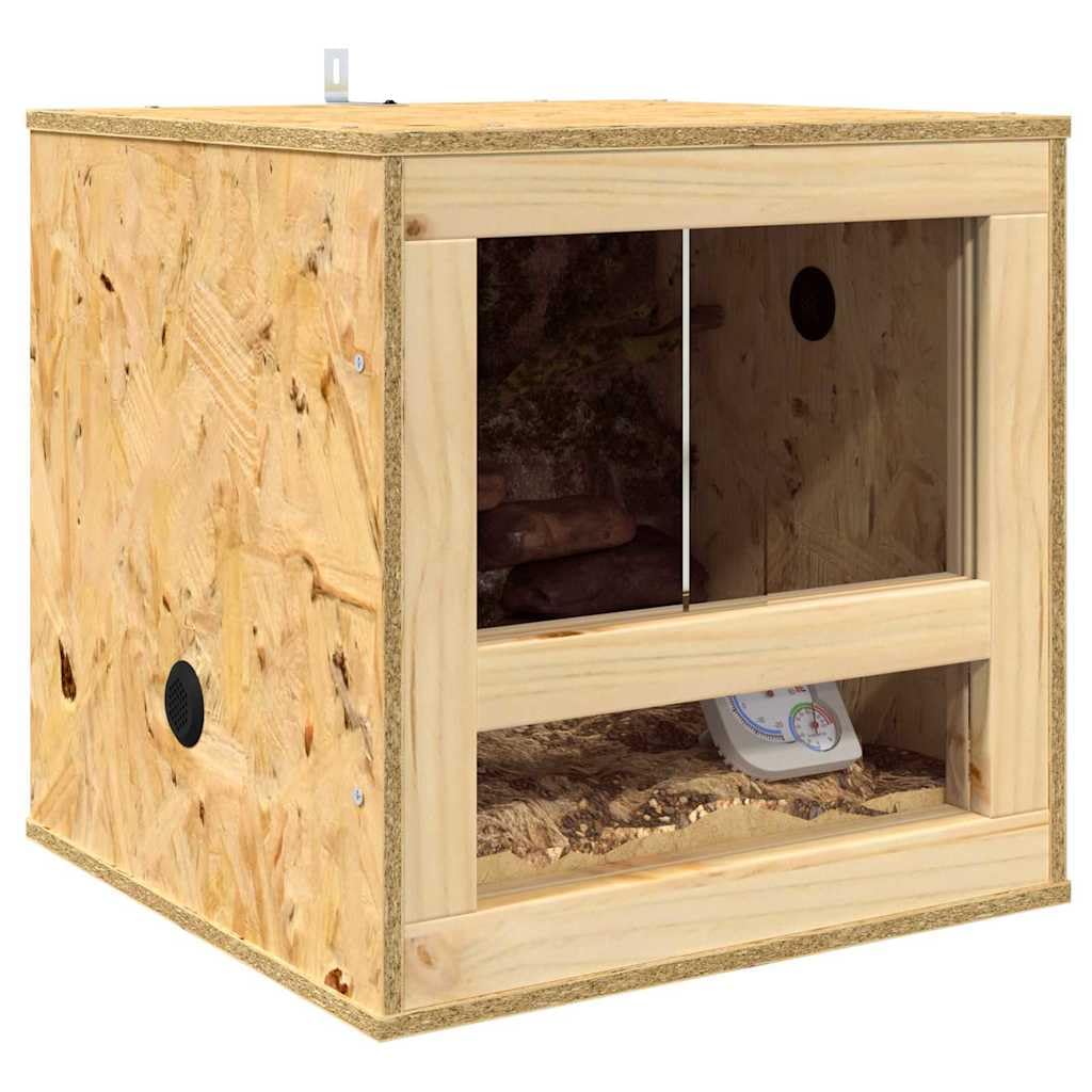 Terrario marrón 40 x 40 x 40 cm OSB con termómetro, casa de reptiles y recinto de vivario, caja de cristal con ventilación, versátil para terrarios del desierto y selva tropical, ideal para