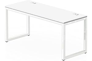 SHW Home Office 55" Wide Computer Desk, Large 24" Deep White Desk Table