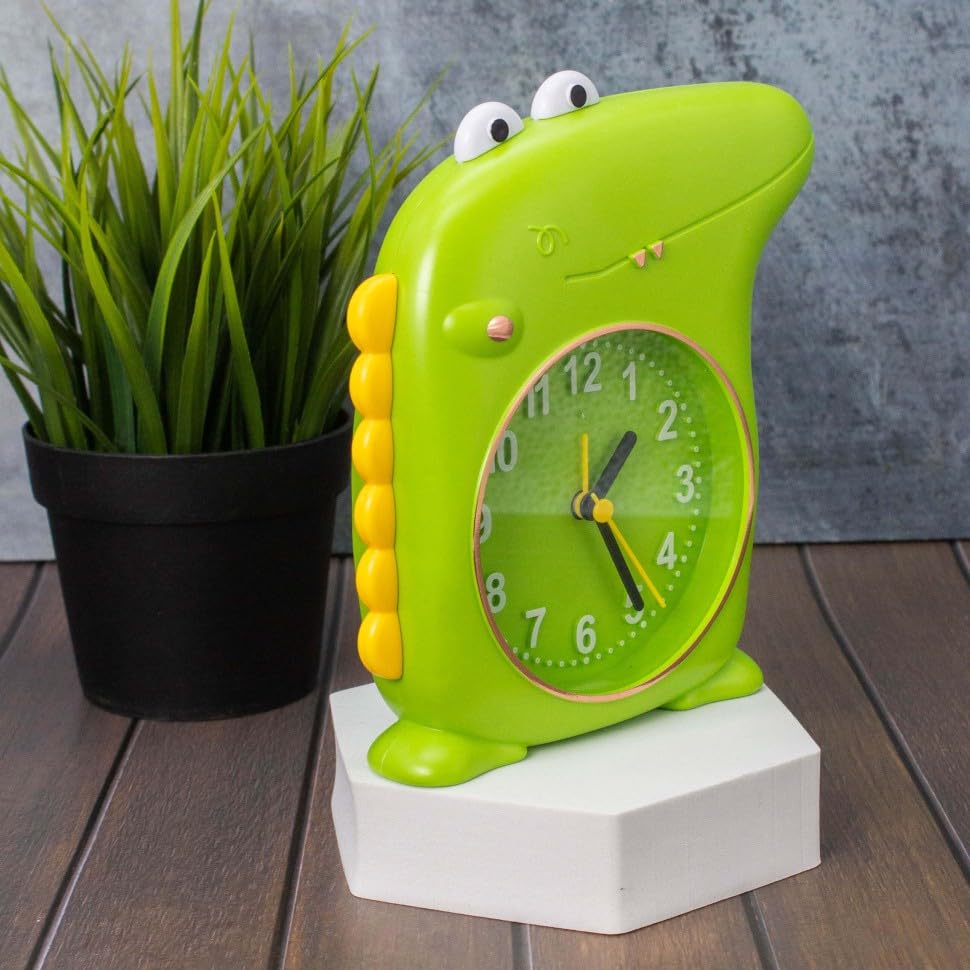 LIGHTER HOUSE� Cutest Crocodile Table Alarm Clock with Pen Stand for Kids Room Study Table Clock - Mix Colour 2