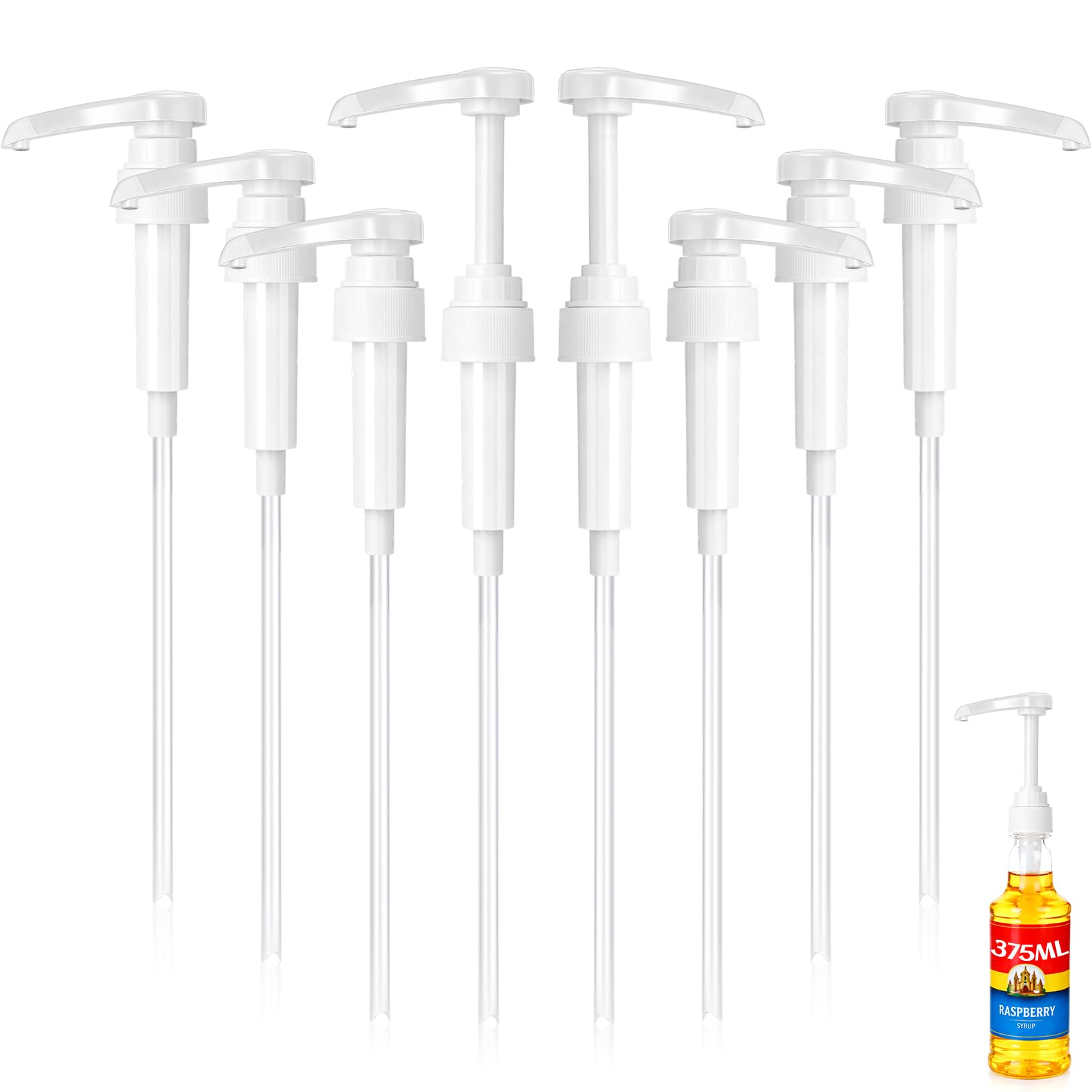 Zopeal 8 Pieces Coffee Syrup Pump Dispenser Fits 375ml/12.7oz Bottles, Syrup Pump for Coffee Flavoring, Creamers, Caramel, Beverages, Kitchen Cafe Bar Drinking Mixes Food Dispenser(White)