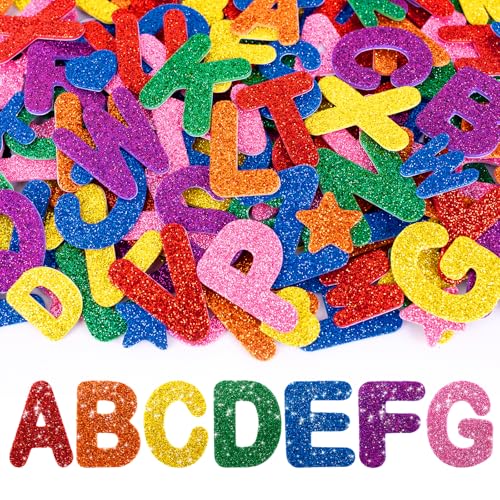 Anwyll Foam Letter Stickers - 448Pcs Alphabet Stickers Glitter Letter Sticker Self Adhesive 3D ABC Sticker for Crafts Scrapbooking Poster Letters School Project DIY (7 Colors)