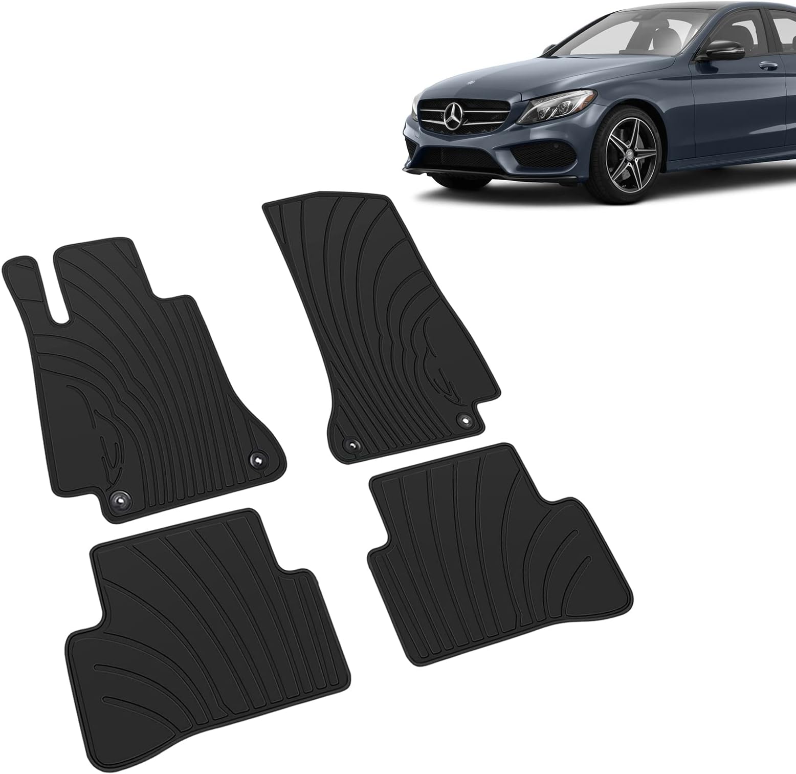 Compatible with Mercedes Benz C-Class 2014 2015 2016 2017 2018 2019 Heavy Duty Rubber Front & Rear Floor Mats Liners Vehicle All Weather Guard Black Carpet