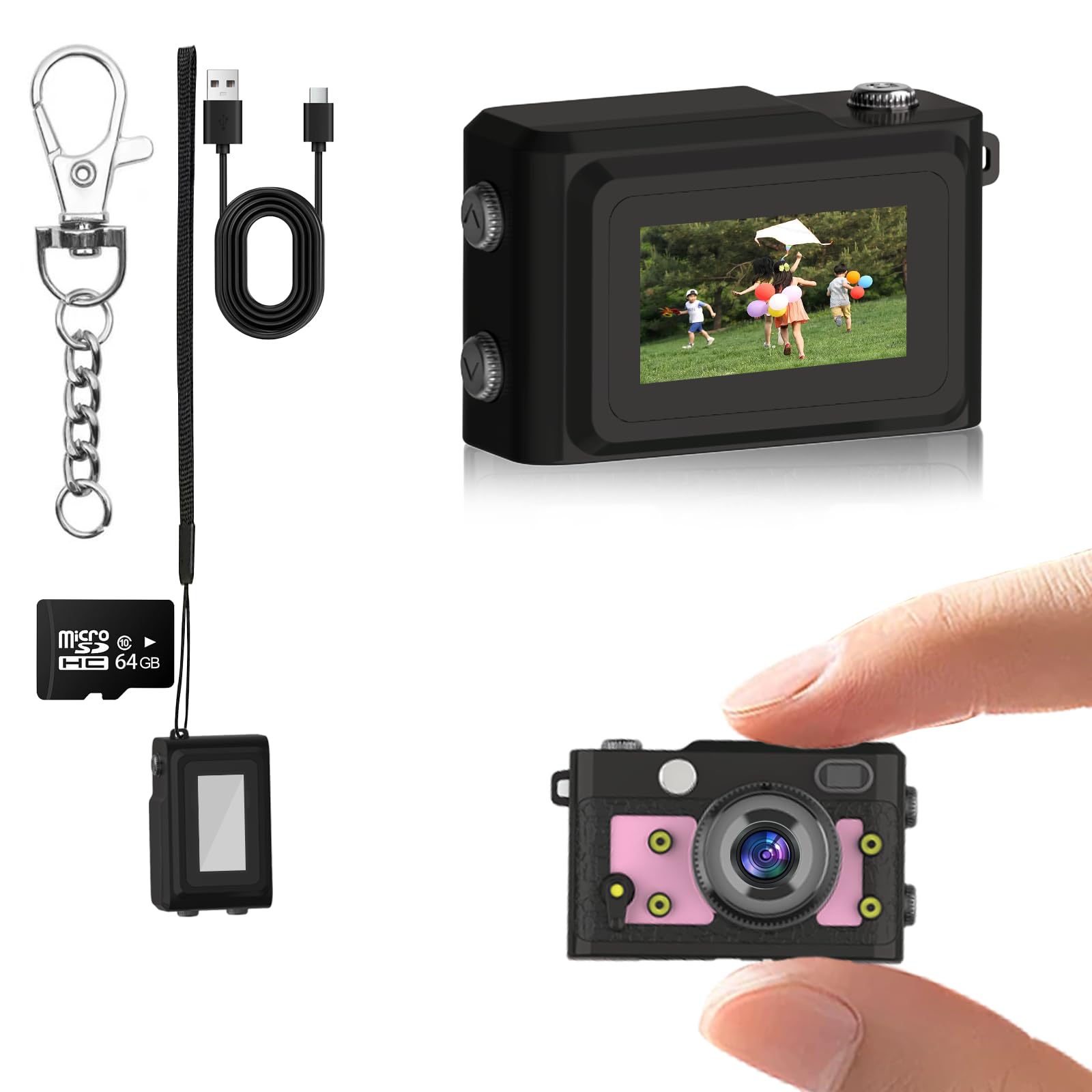 Mini Keychain Camera 64GB, 1080P Mini Retro Photo Video Camera, 120 Minute Battery Life Portable Tiny Digital Cam, Micro Video Camcorder for Travel Students Children, Pink-image-24
