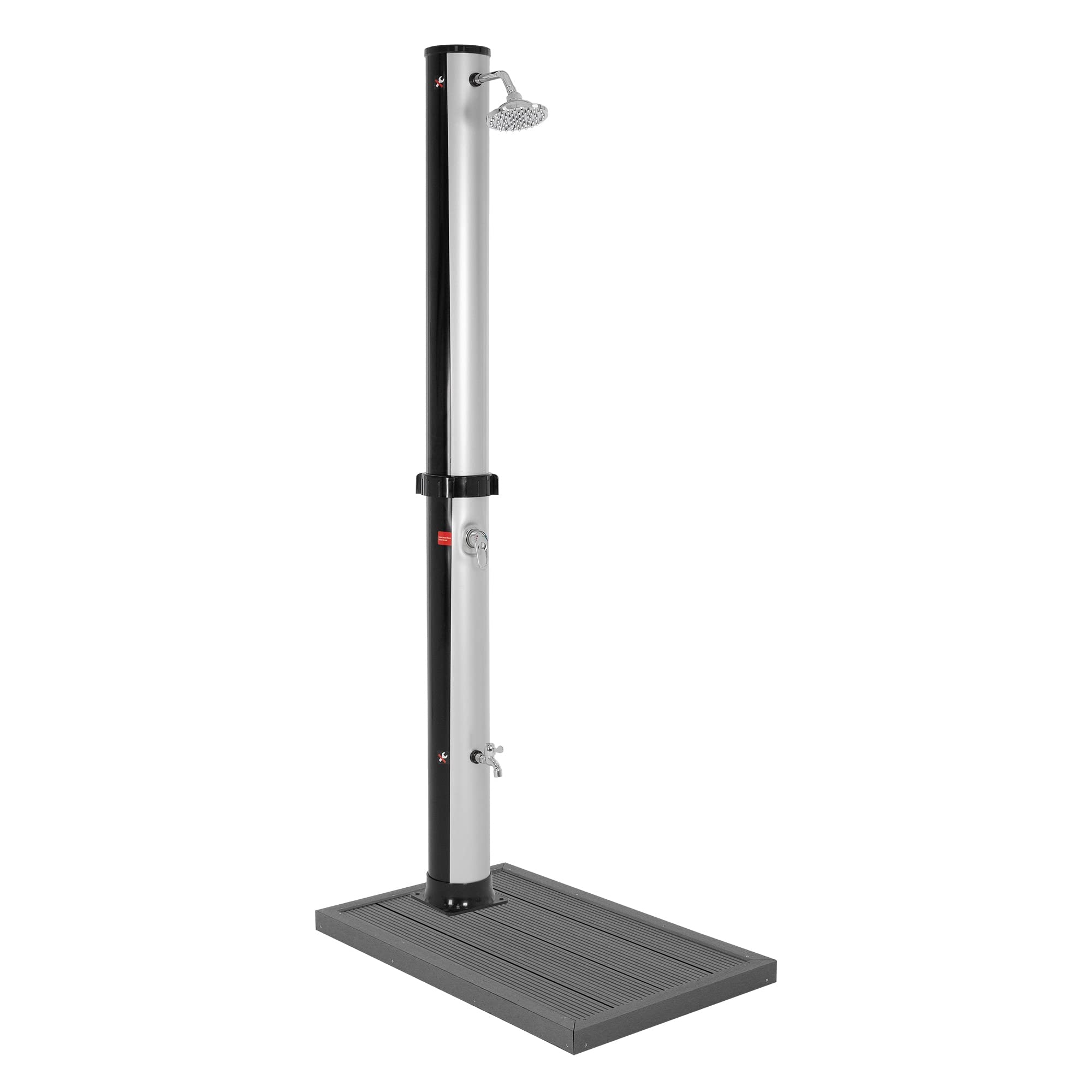 ML-Design Solardusche 35L 217,5cm rund Silber-Schwarz mit Bodenplatte Dunkelgrau, Solar Gartendusche mit Fußdusche/Regenduschkopf warmes Wasser 60°C Außendusche Pooldusche mit Gartenschlauch-Anschluss