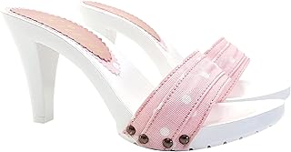 Handmade white clogs Fabric pois upper - Made in Italy - K6401 POIS ROSA (11 US, PINK POIS)