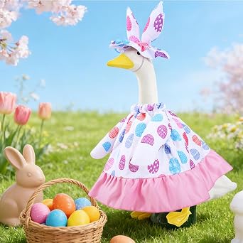 Easter Porch Geese Outfit Set, Goose Outfit Porch Goose Clothes Cute Costume Outfit for 23 Cement Lawn Decor Outdoor Garden Patio Statue Costume Set for Holiday Garden Yard Decor