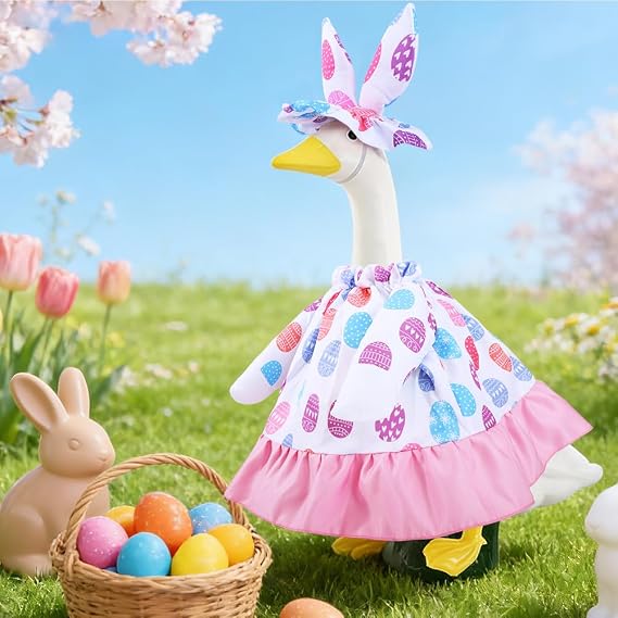 Easter Porch Geese Outfit Set, Goose Outfit Porch Goose Clothes Cute Costume Outfit for 23 Cement Lawn Decor Outdoor Garden Patio Statue Costume Set for Holiday Garden Yard Decor