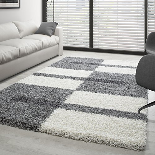 Carpettex Hochflor Teppich Wohnzimmer Shaggy Flokati Teppich Modern Kariert Design 160 x 230 cm...