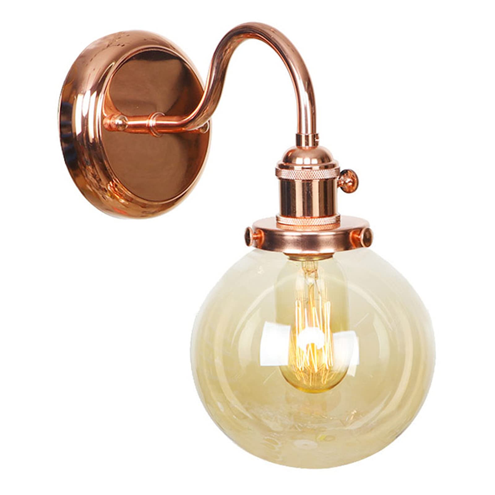 VDOQTLJT Wall Sconces with Switch V-intage Industrial Lighting Globe Glass Shade Metal Lights Gooseneck Lamps Compatible with Bedroom Bathroom Chrome Sconce(Rose Gold)