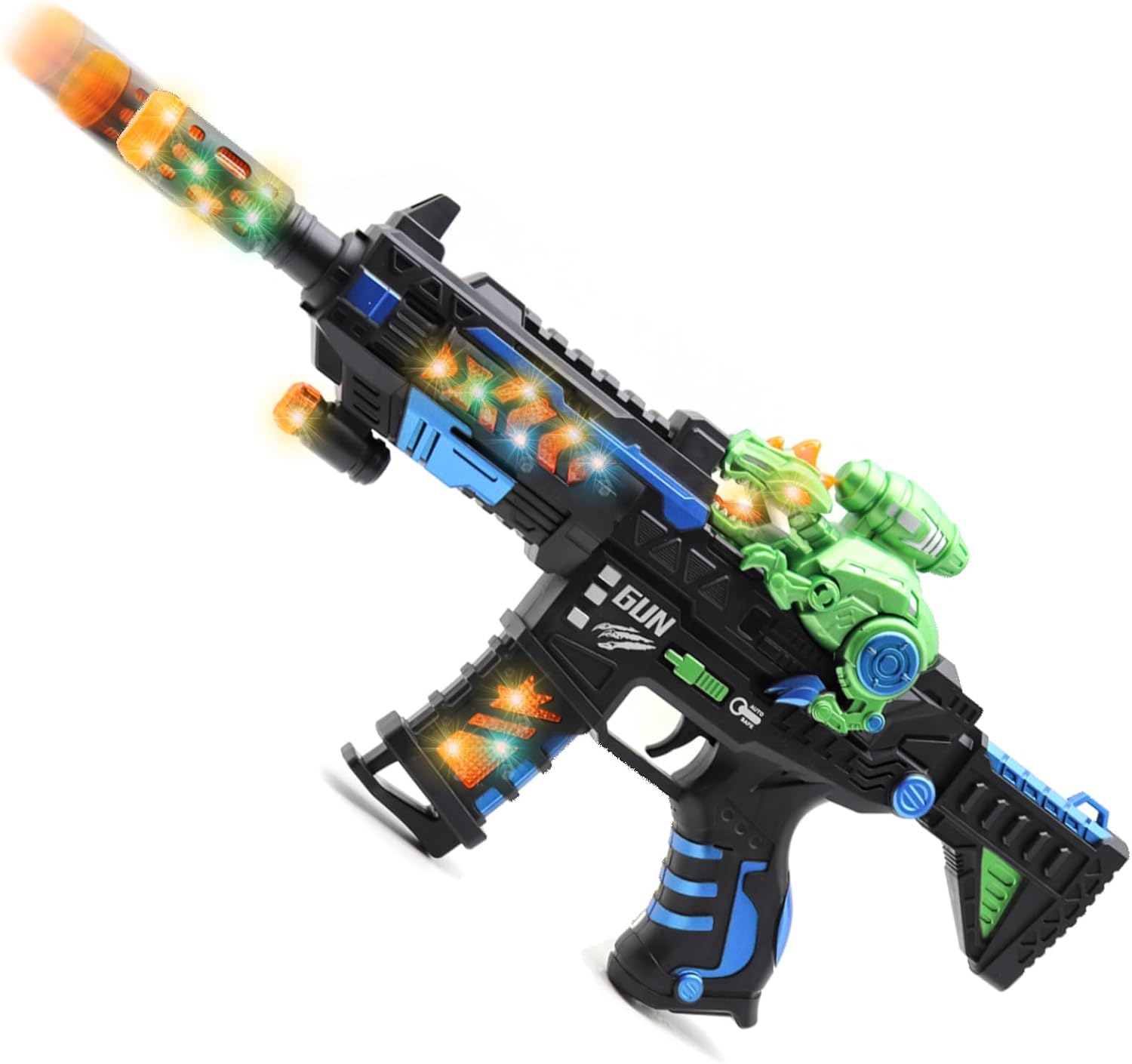 Light Up Toy Gun with Sound Effects for Kids, Unique Barrel Telescopic Action & Liftable Dinosaur Baby Toy Guns Make Noise, Christmas Birthday Gifts for Boys Girls(Batteries Not Included)