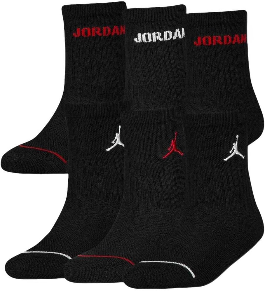 NIKE JORDAN 6 PACK CUSHIONED CREW YOUTH SOCKS 3Y - 5Y BLACK
