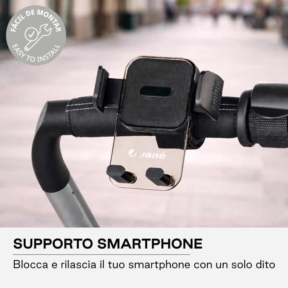 Jané Supporto Smartphone Universale per Passeggino, Rotazione 360°, Installazione Rapida, Stabile e Sicuro