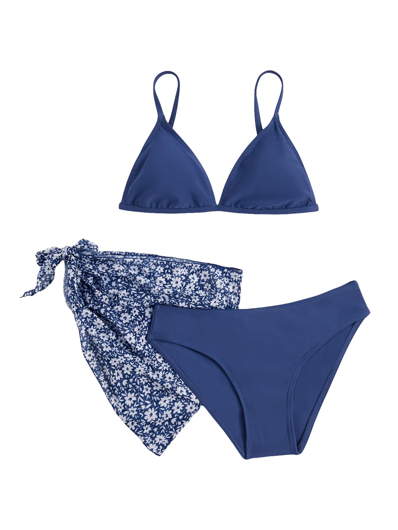 SHENHE Girl's 3 Piece Swimsuits Cute Spaghetti Strap Triangle Bikini with Ditsy Floral Cover Up Teen Bathing Suits