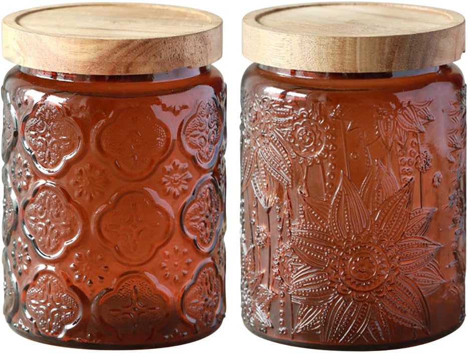 Vintage Glass Jar with Lid,Cookie Candy Jar Coffee Canister