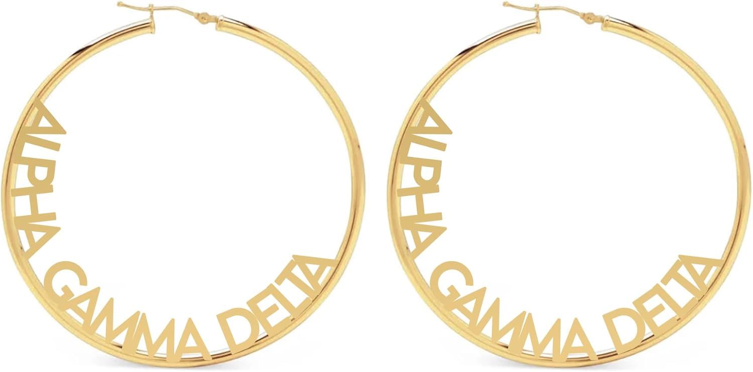 Sorority Shop Alpha Gamma Delta- Hoop 18K Gold Plated Dainty Earrings for Women - Alpha Gamma Delta Jewelry with Ideal 2" Diameter Hoops - Alpha Gamma Delta Gifts