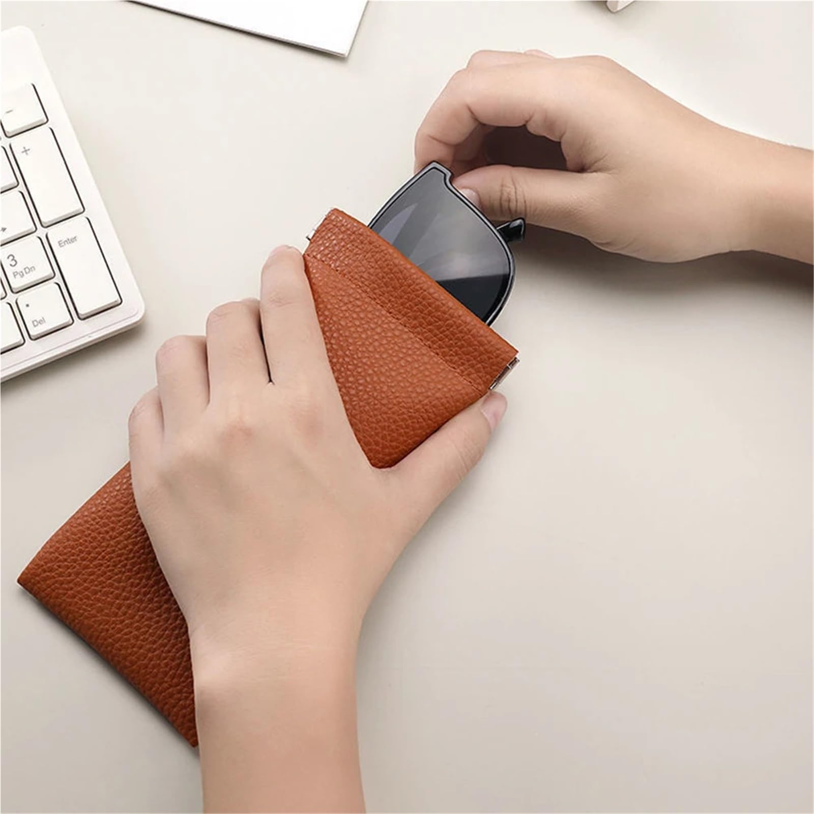 funda gafas Estuche For Gafas De Mujer PU Con Cierre Automático Suave Organizador Cables Datos