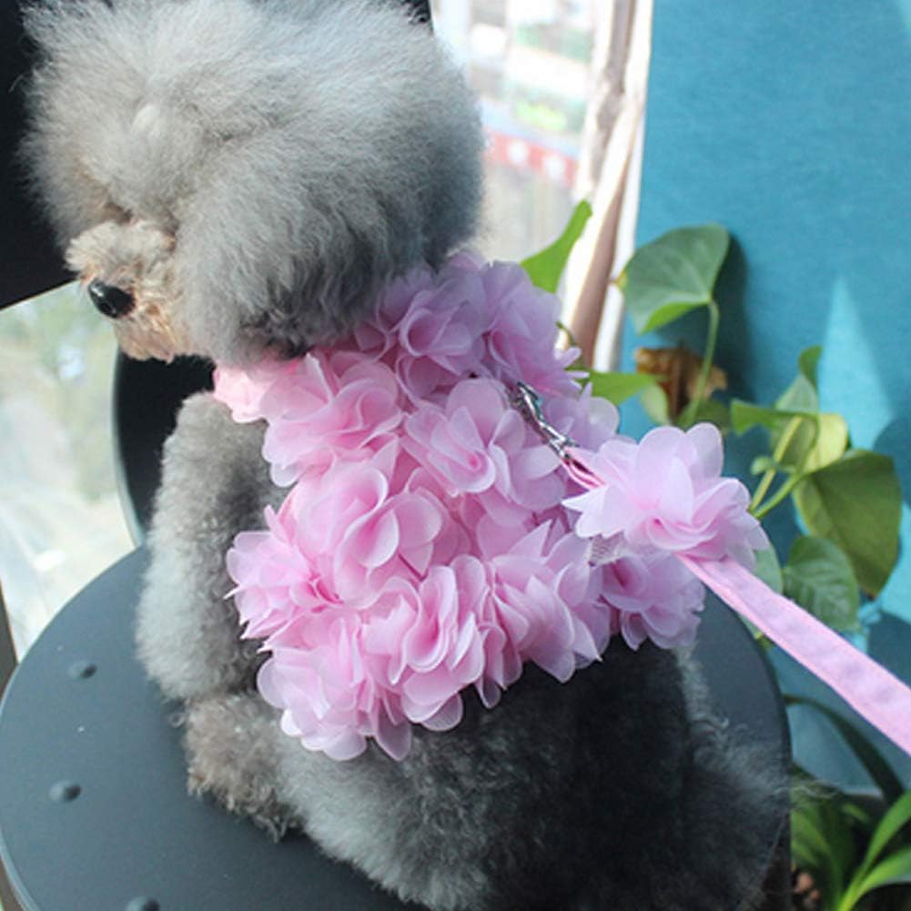 Dog Harness Leash for Girl Cat Flower Harnesses Waking Vest Ultra Light Escape Proof Kitten Walking Jacket Outdoor Comfort Fit for Halloween Wedding Cat Puppy Dog Kitty Small Animals