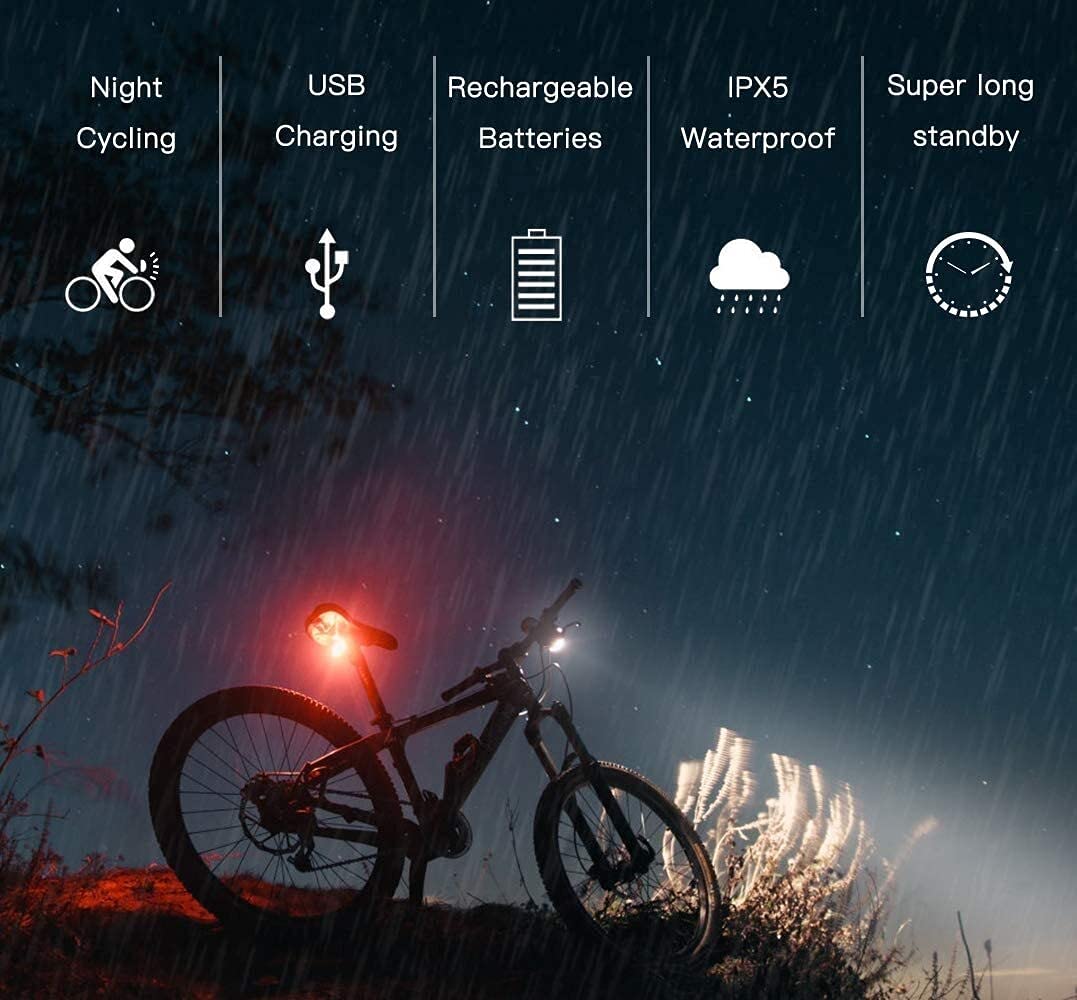 XMING Conjunto de luz de bicicleta, luces de bicicleta delanteras y traseras, Super Bright 1000 Lumen Road Bike Lights, luces de ciclo Frente y espalda, 4000 MAH, 4 modos de luz, Luz de bicicleta Smar