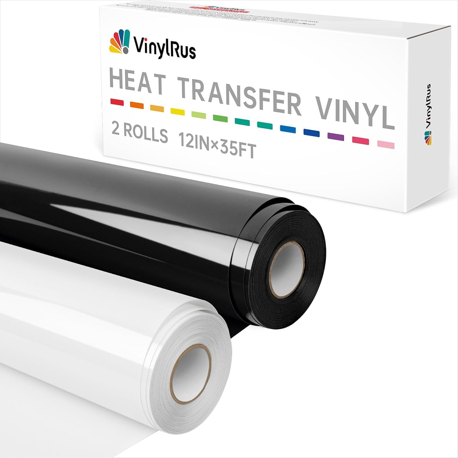 VinylRus Heat Transfer Vinyl-12” x 35FT Black and White Iron on Vinyl Roll for Shirts, HTV Vinyl for Silhouette Cameo, Easy to Cut & Weed