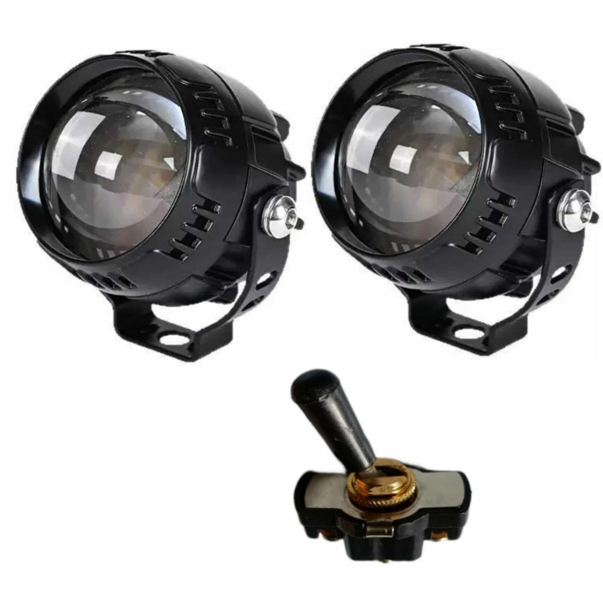 Motorcycle LED Fog Lights Set of 2 with Toggle Switch, Black | Projector Lens, Auxiliary Driving Lights, Metal Housing, Easy Mount Bracket, 12V Compatible-image-24