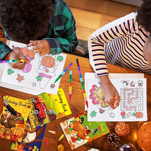 BenLouis 12 Fall Mini Coloring Books with 12 Stacking Crayons for Kids — view 6