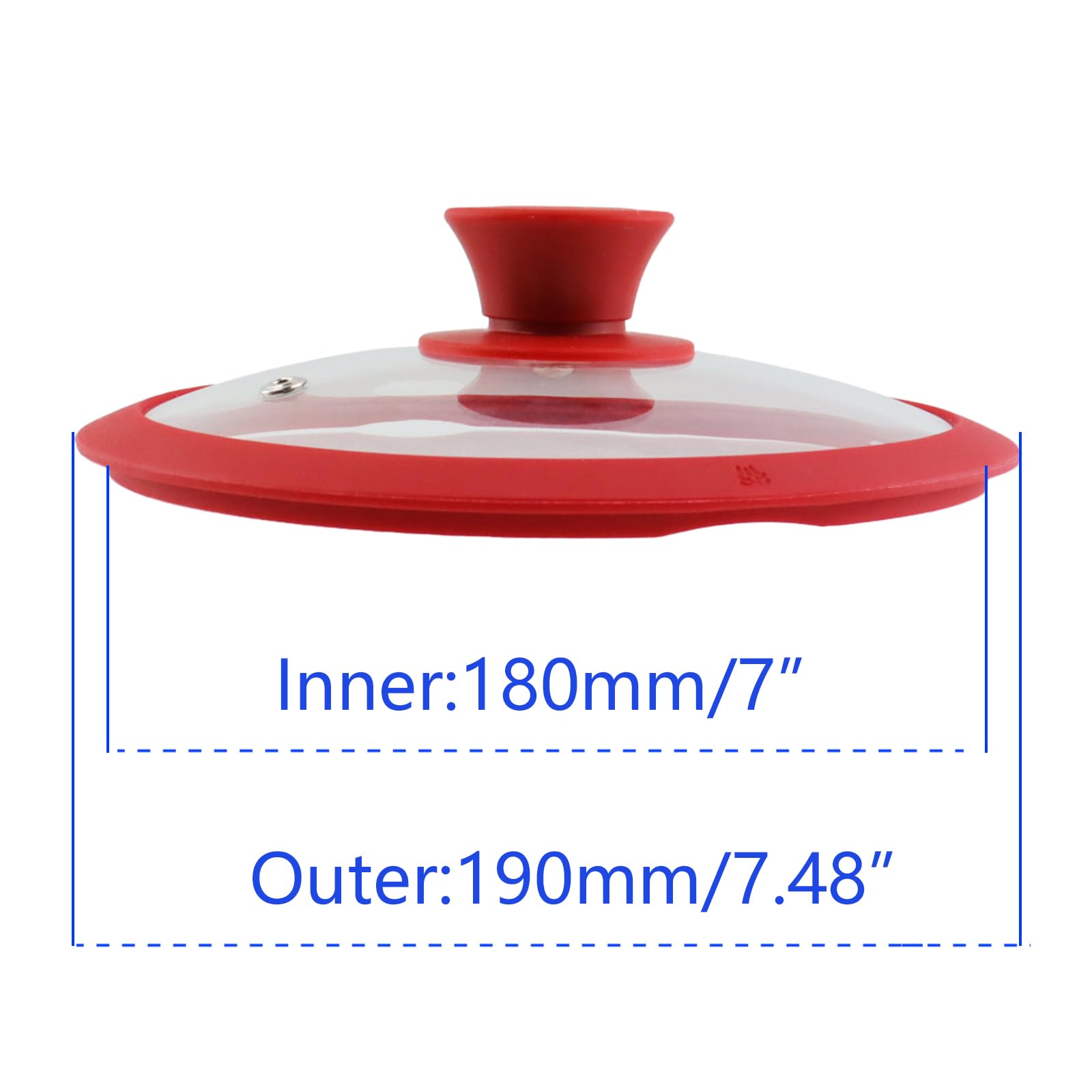 Woogim Ersatz-Kochgeschirrdeckel aus gehärtetem Glas, 17,8 cm, mit hitzebeständigem Silikon, roter Rand, Universal-Topf-Pfannen-Abdeckung, spülmaschinenfest, Kochdeckel