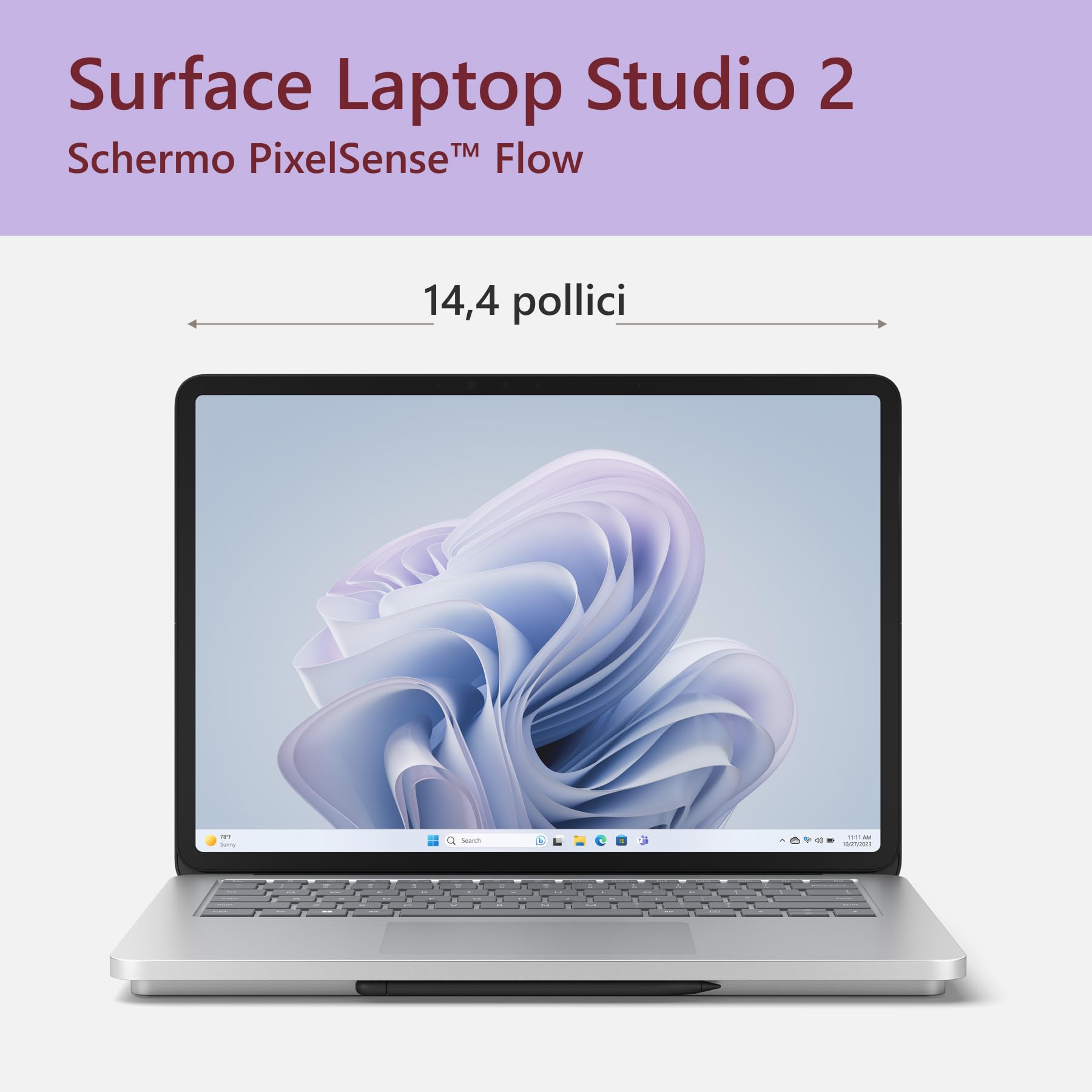 Microsoft Surface Laptop Studio 2 (14,4" Processore Intel EVO i7 32GB/1TB Wi-Fi Platino Grafica NVIDIA GeForce RTX4050, Windows 11)
