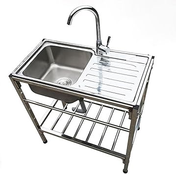 Freestanding Portable Sink with Stand and Tap, Stainless Steel Kitchen Outdoor Sink Commercial Restaurant, for Laundry Room, Garage, Farmhouse