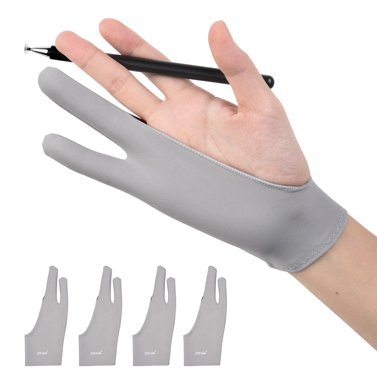 OTraki 4 Pack Drawing Glove Two Finger Digital Art Glove for Drawing Tablet