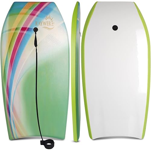 Body Board Lightweight with EPS Core, HDPE Slick Bottom, Leash & Adjustable Wrist Rope, Great Surfing for Kids and Adults