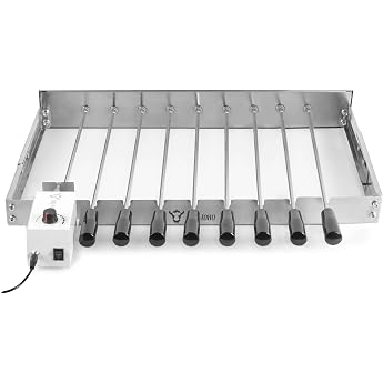BBQ-Toro Electric Skewer Turner Stainless Steel Rotisserie Attachment with 9 Skewers and Motor Adjustable Size 56 x 26-40 cm Power Plug and USB Mangal Kebab Grill Skewer Rotisserie