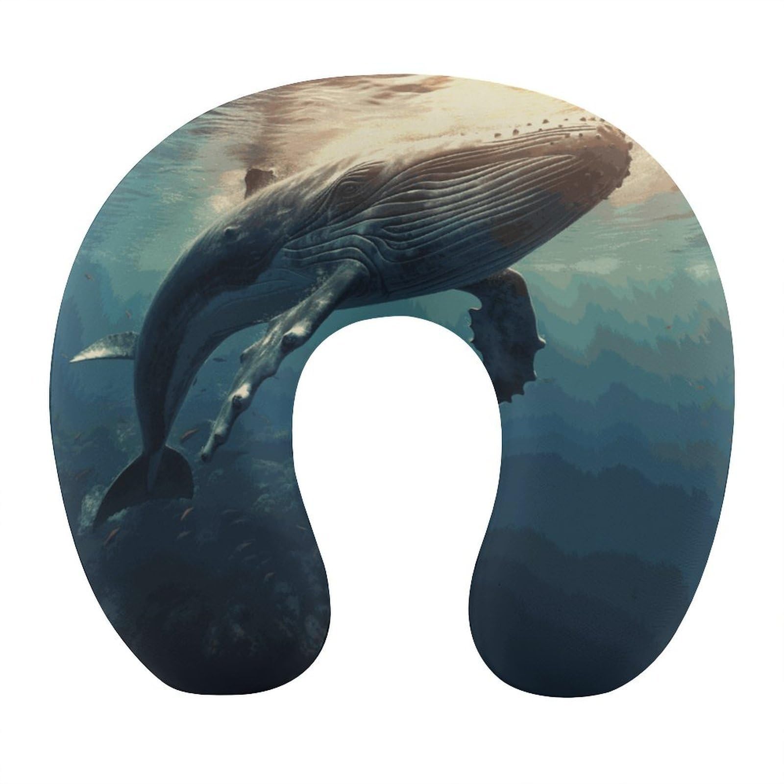VstaDank Whale Above Sea Water Neck Pillow Memory Foam Sleeping U Shaped Pillows Cooling Travel Head Support Pillows Super Lightweight Portable Airplane Pillow for Car Office Rest