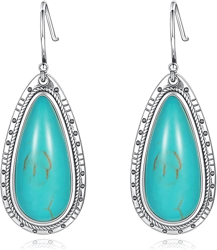 Pendientes de plata de ley turquesa para mujer aretes colgantes de lágrima turquesa estilo vintage joyería occidental regalo para vaqueras